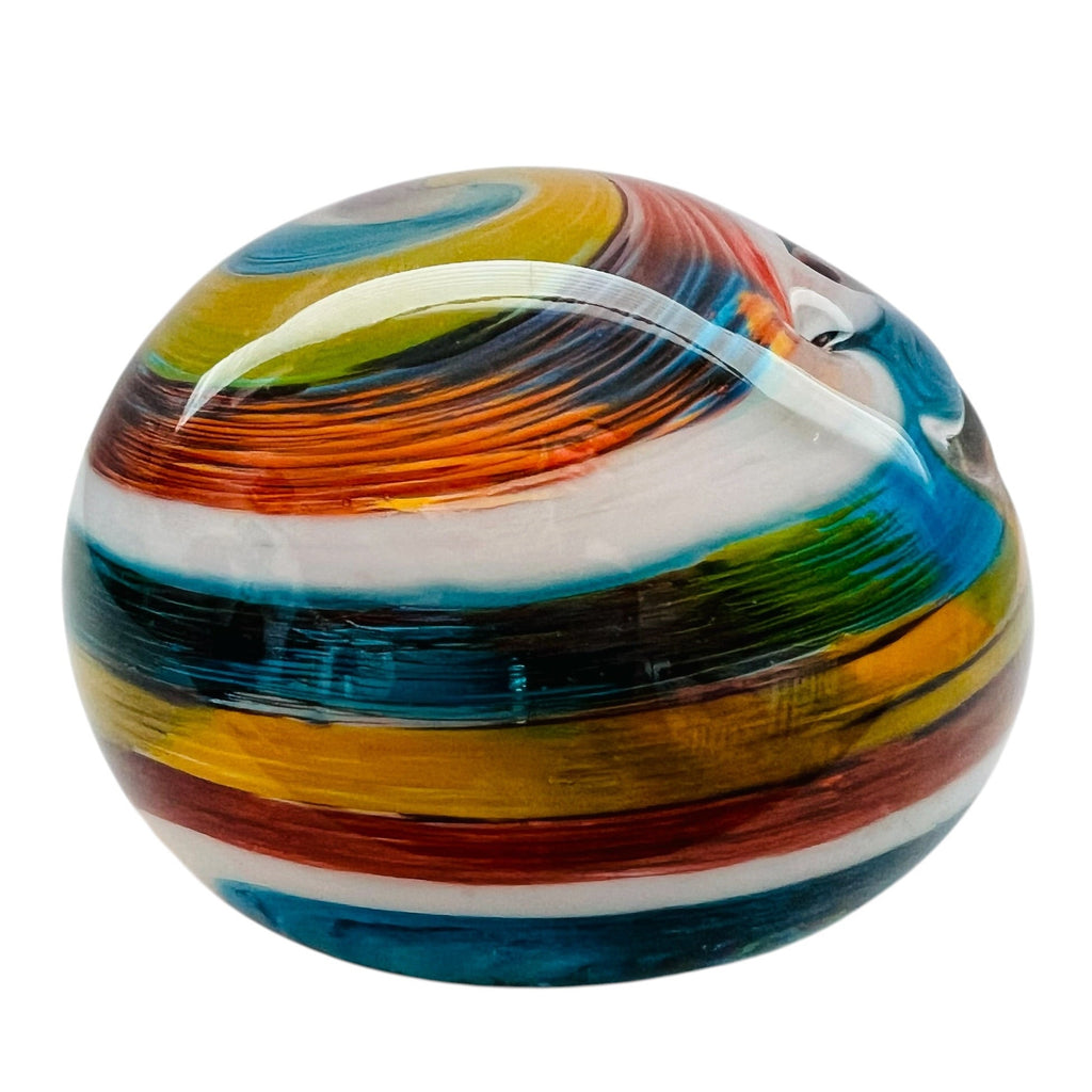 Vintage Swirl Striped Glass Art Orb Paperweight