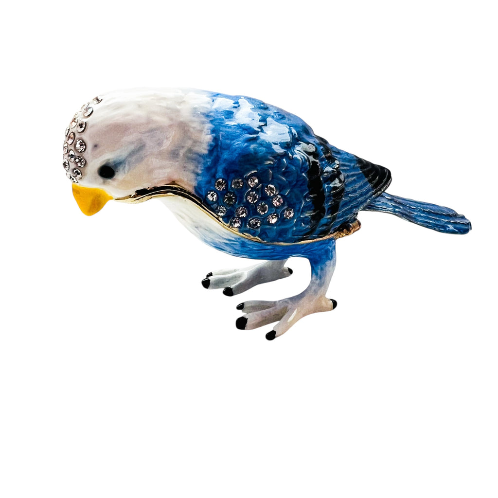 Vintage Bird Enamel Rhinestone Crystals Embellished Hinged Trinket Box