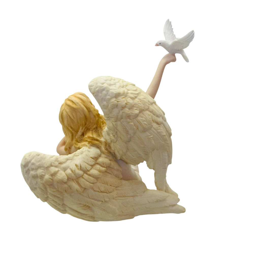 Vintage Sitting Angel in Pink with Dove Statue Figurine
