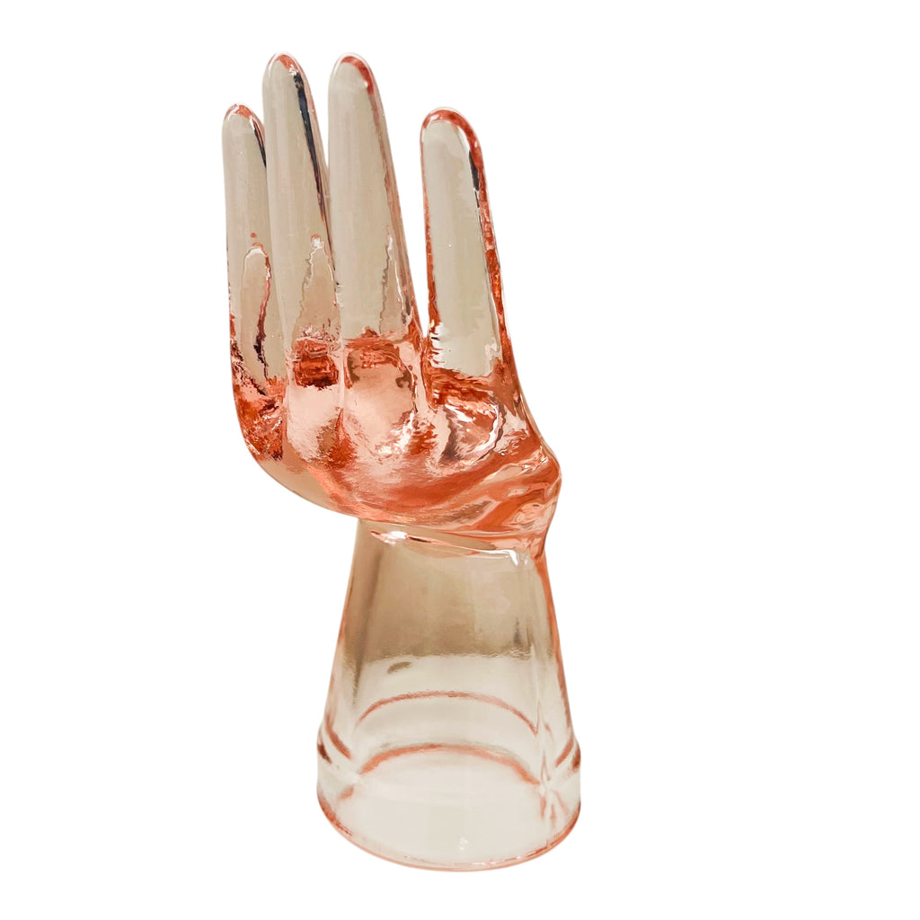 Vintage Pink Depression Glass Hand Jewelry Ring Display Holder Mannequin