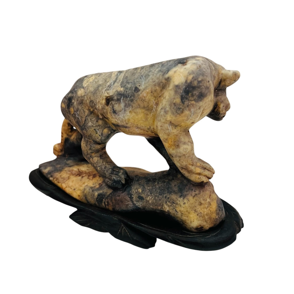 Vintage Stone Carved Tiger Marbled Sculpture