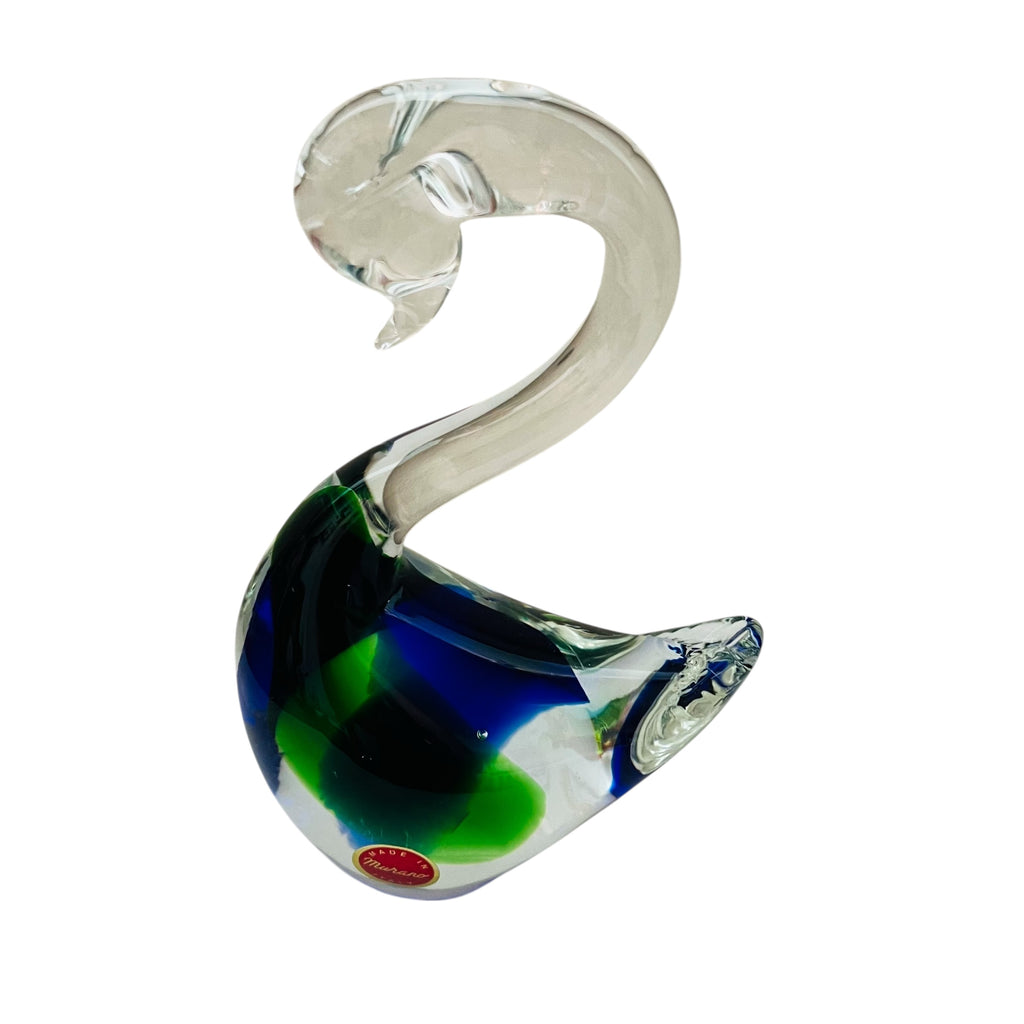 Murano Glass Swan Figurine Blue and Green Art Glass Italy