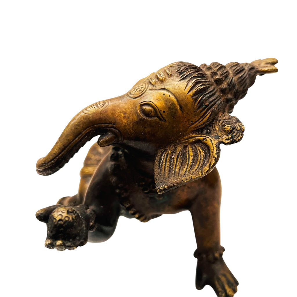 Vintage Brass Ganesh Crawling Statue Figure