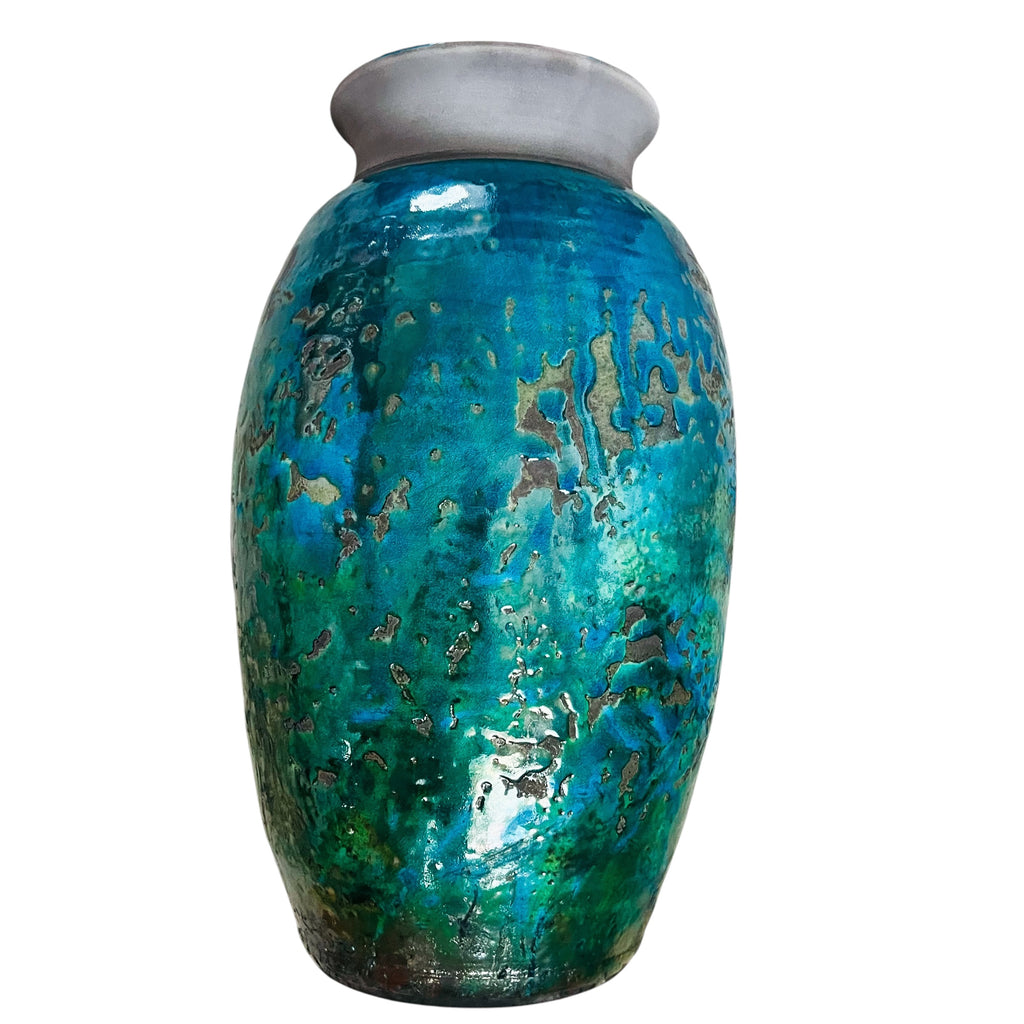Vintage Scott Wilson Raku Blue-Green Ceramic Floor Vase