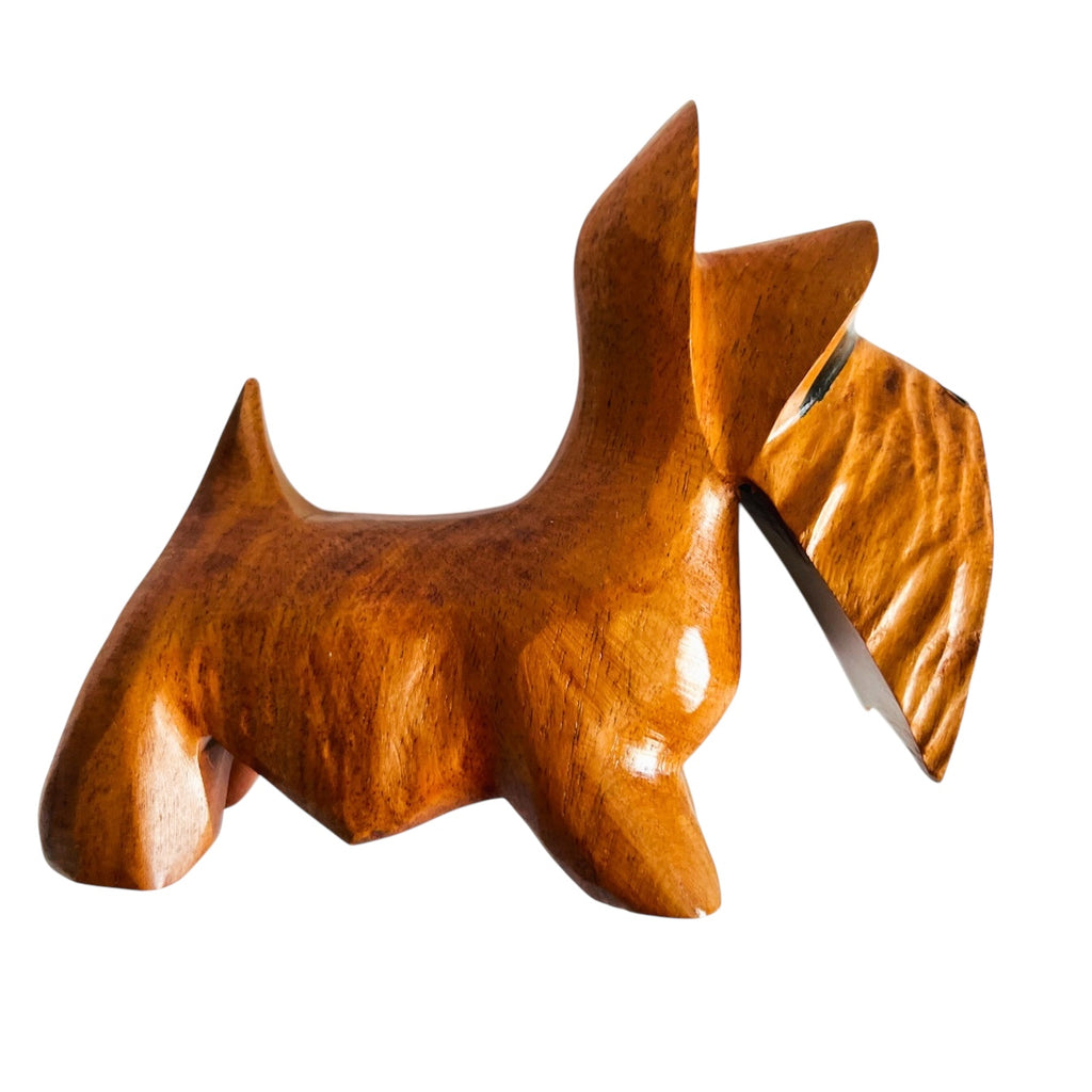 Hawaii Hand Carved Milo Wood Schnauzer Dog Wooden Figure