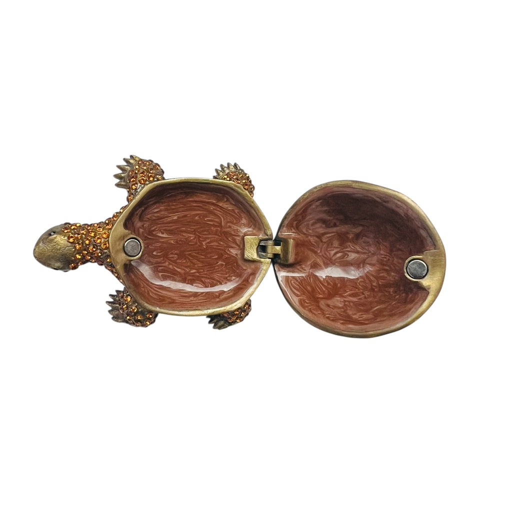 Vintage Crystal Jeweled Turtle Hinged Trinket Box