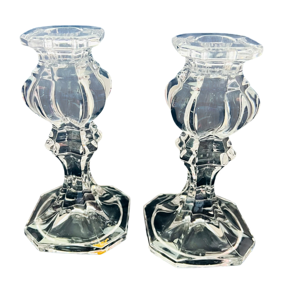 Vintage Pressed Glass Candlesticks Candle Holders Octagon Base