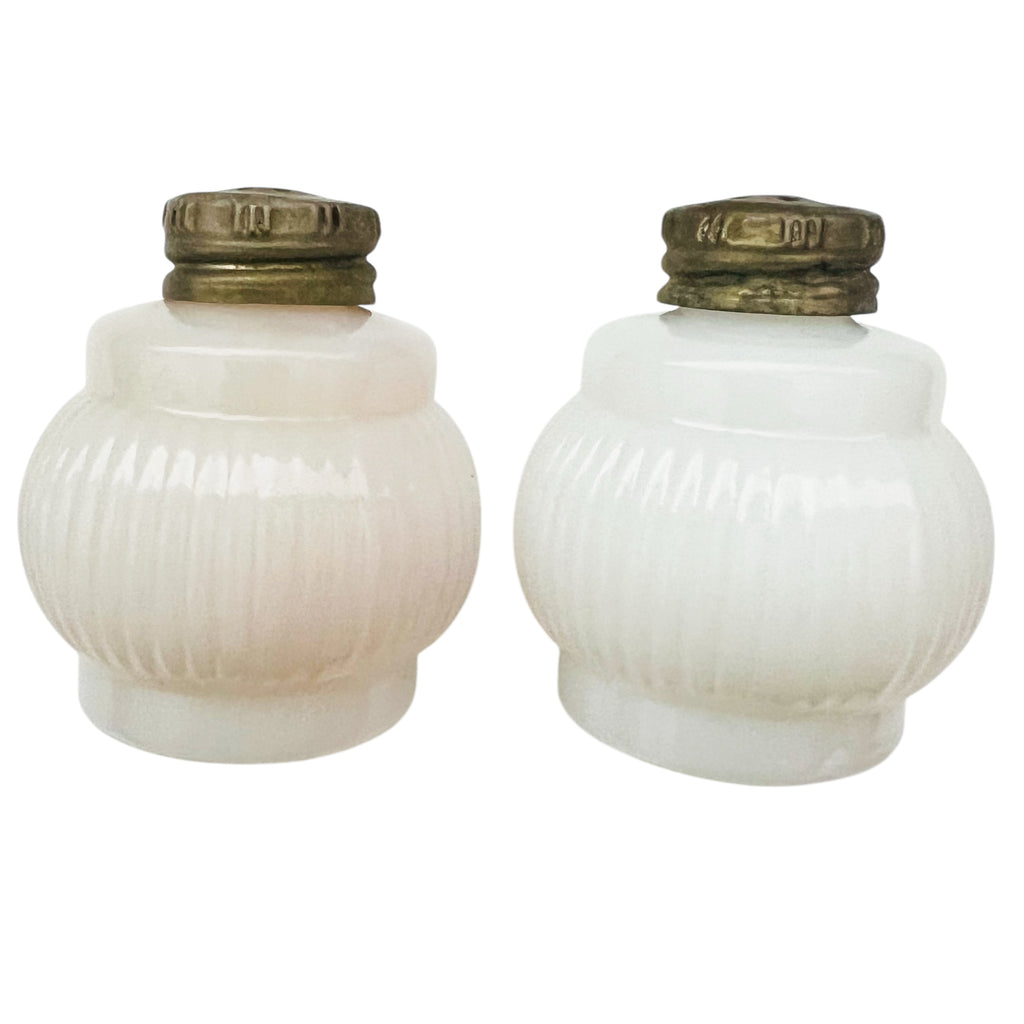 Vintage White Milk Fine Ribbed Glass Salt & Pepper Shakers
