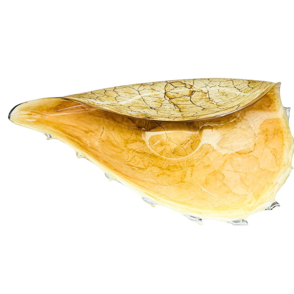 Vintage Hand Blown Art Glass Sea Shell Conch Centerpiece Bowl
