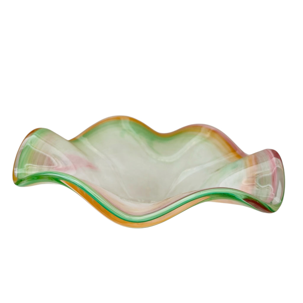 Vintage Murano Art Glass Ruffle Edge Multi Coloured Italian Bowl