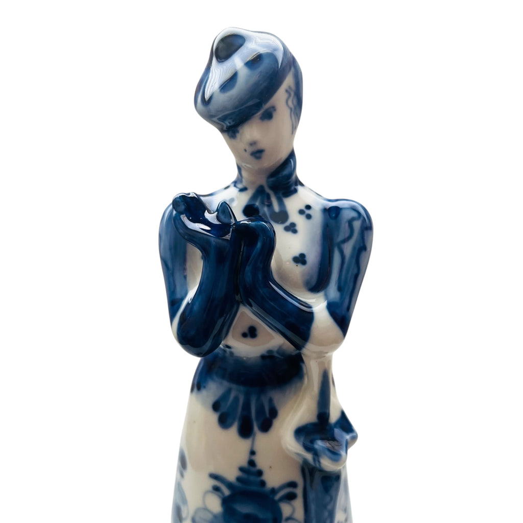 Vintage Victorian Lady with dog Hand Painted Porcelain Figurine
