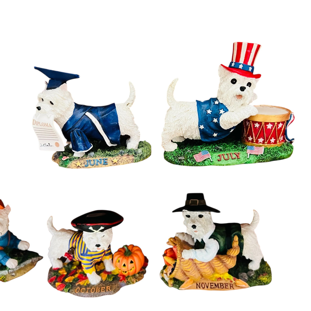 Vintage Danbury Westie White Terrier Perpetual Calendar Wood Heart Wall Display