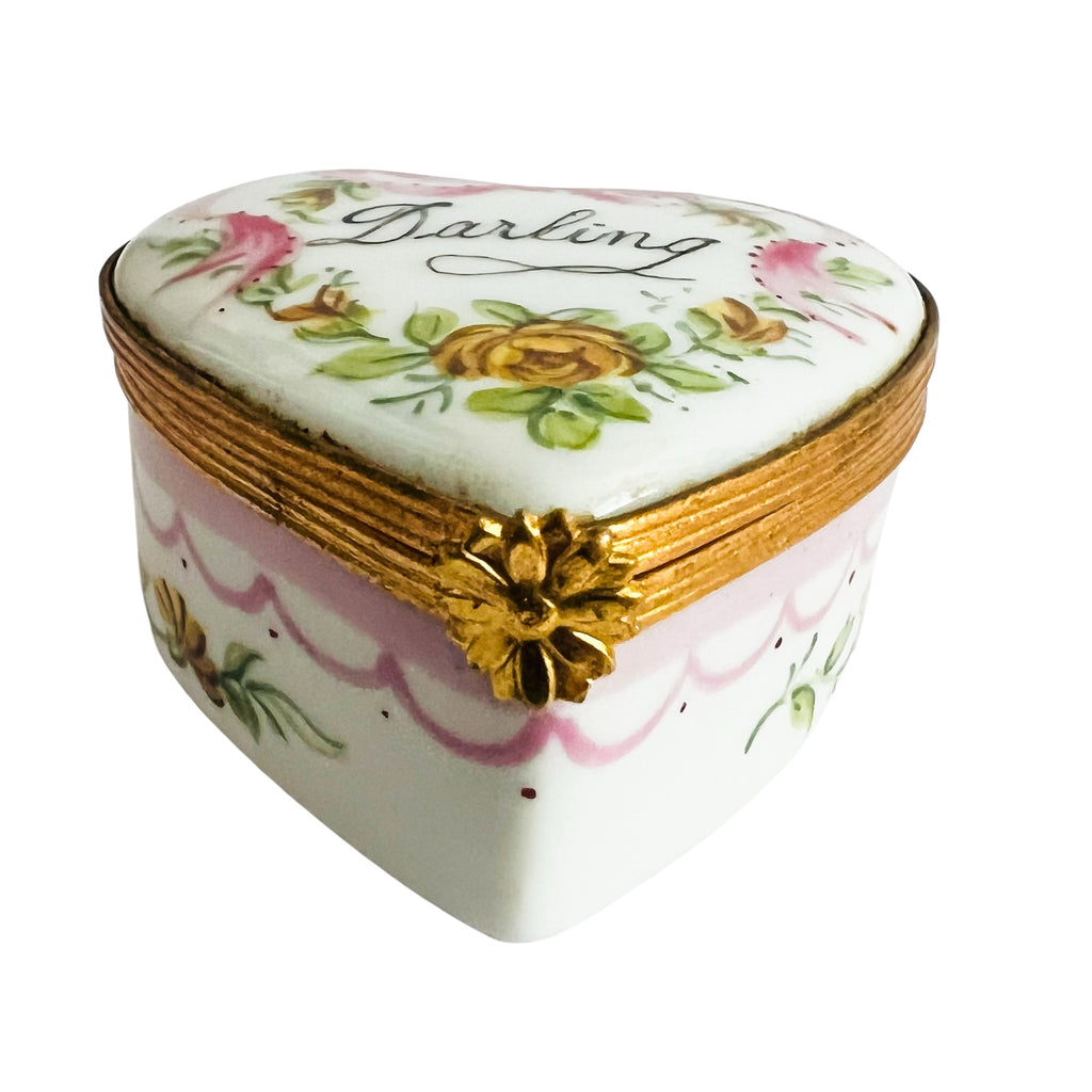 Limoges France Heart Shaped Darling Trinket Box