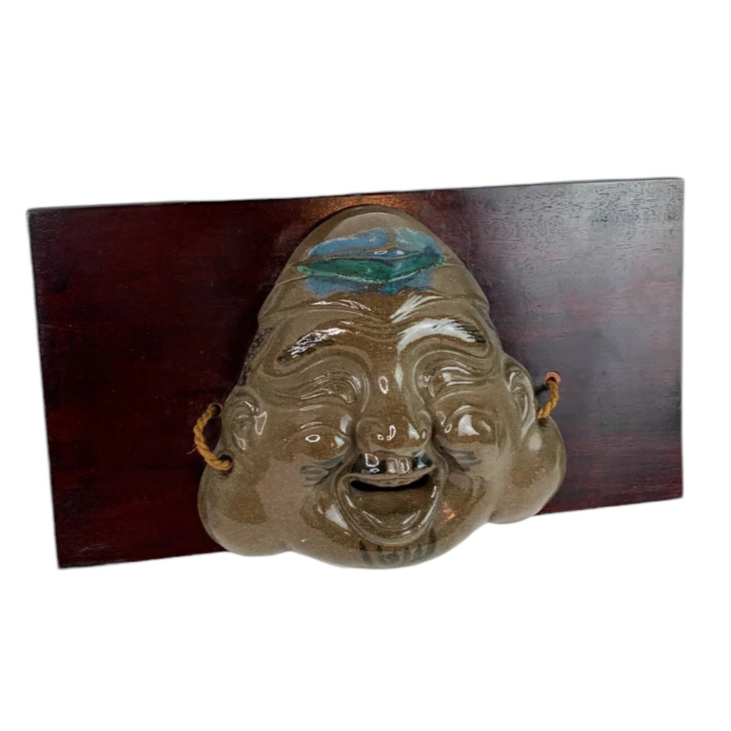 Shirokiya Mask Japanese Ceramic Face Mask On Wood Hanging Japan