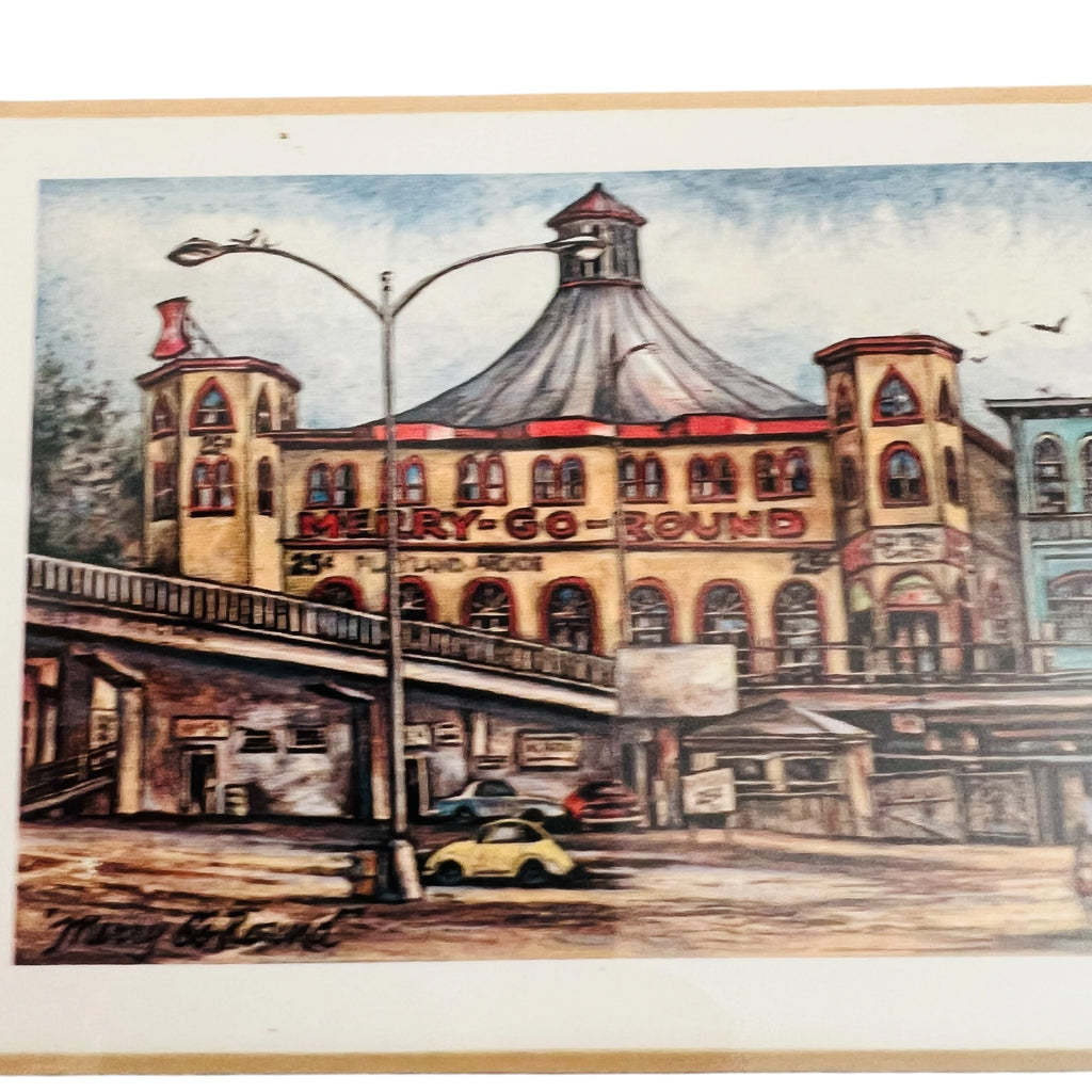 Vintage 1979 Merry Go Round Santa Monica Pier Tom Brittain Signed Wood Framed
