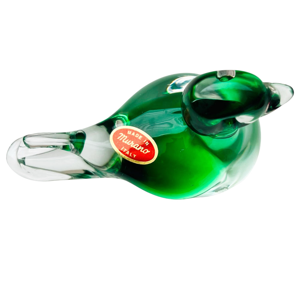 Vintage Murano Glass Green Clear Duck Figurine
