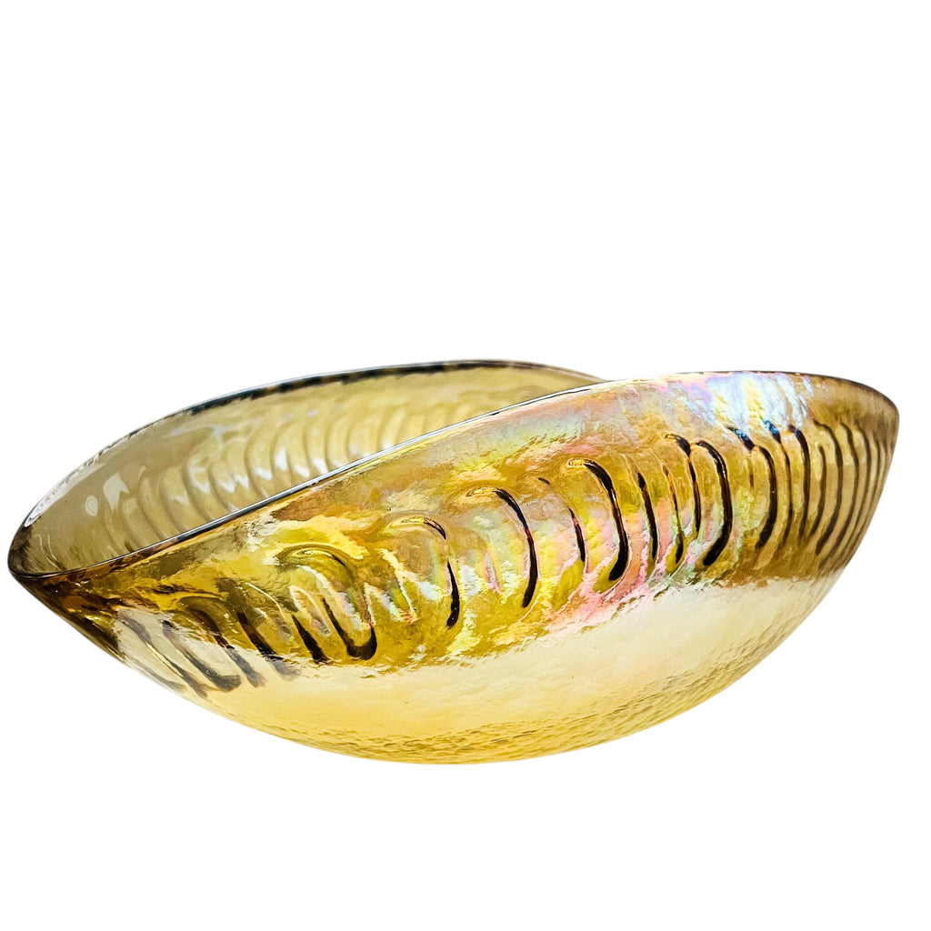 Vintage Yalos Casa Murano Iridescent Gold Art Glass Centerpiece Folded Bowl