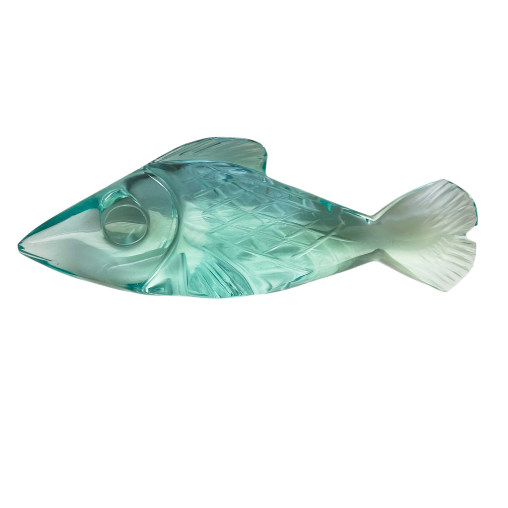 Vintage Aqua Green Fish Art Glass Paperweight