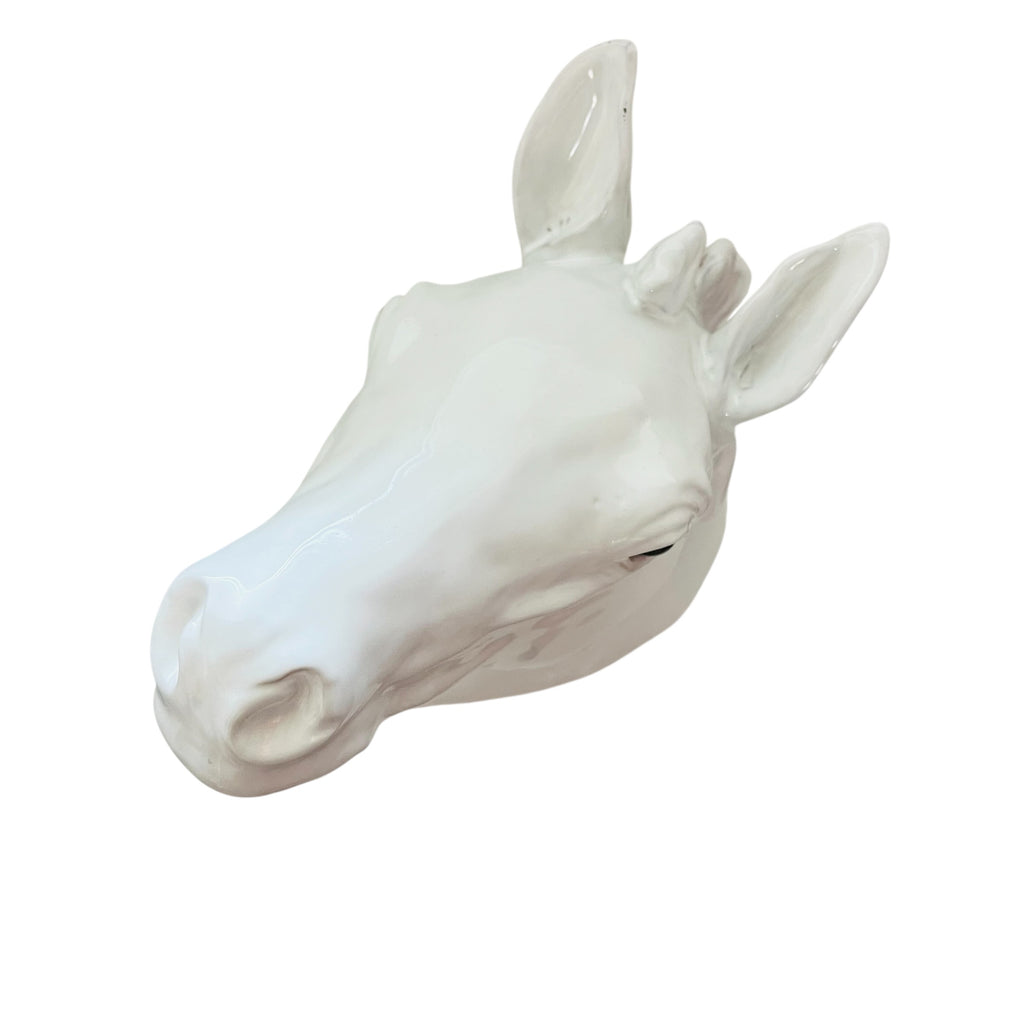 Glazed White Ceramic Glass Eyes Horse Head Wall Mount