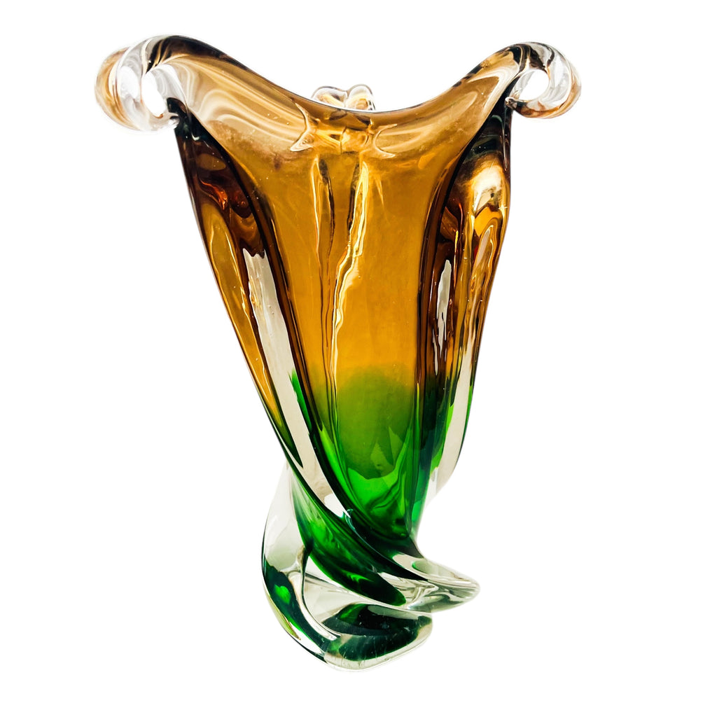 Ombré Cased Clear Bottom Art Glass Hand Blown Vase