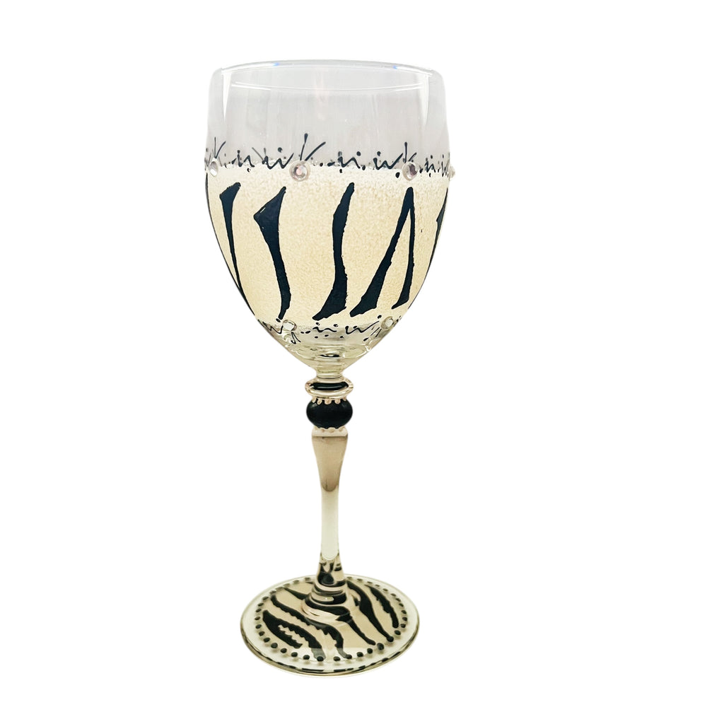 Hand Painted Chic Zebra Pattern Wine Glass