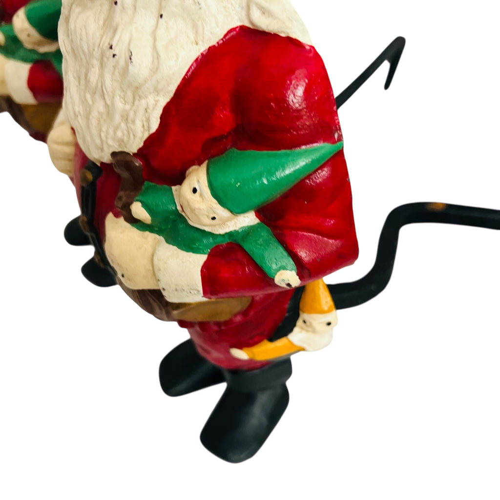 Vintage Cast Iron Painted Santa Claus Fireplace Andirons Figurines -Pair