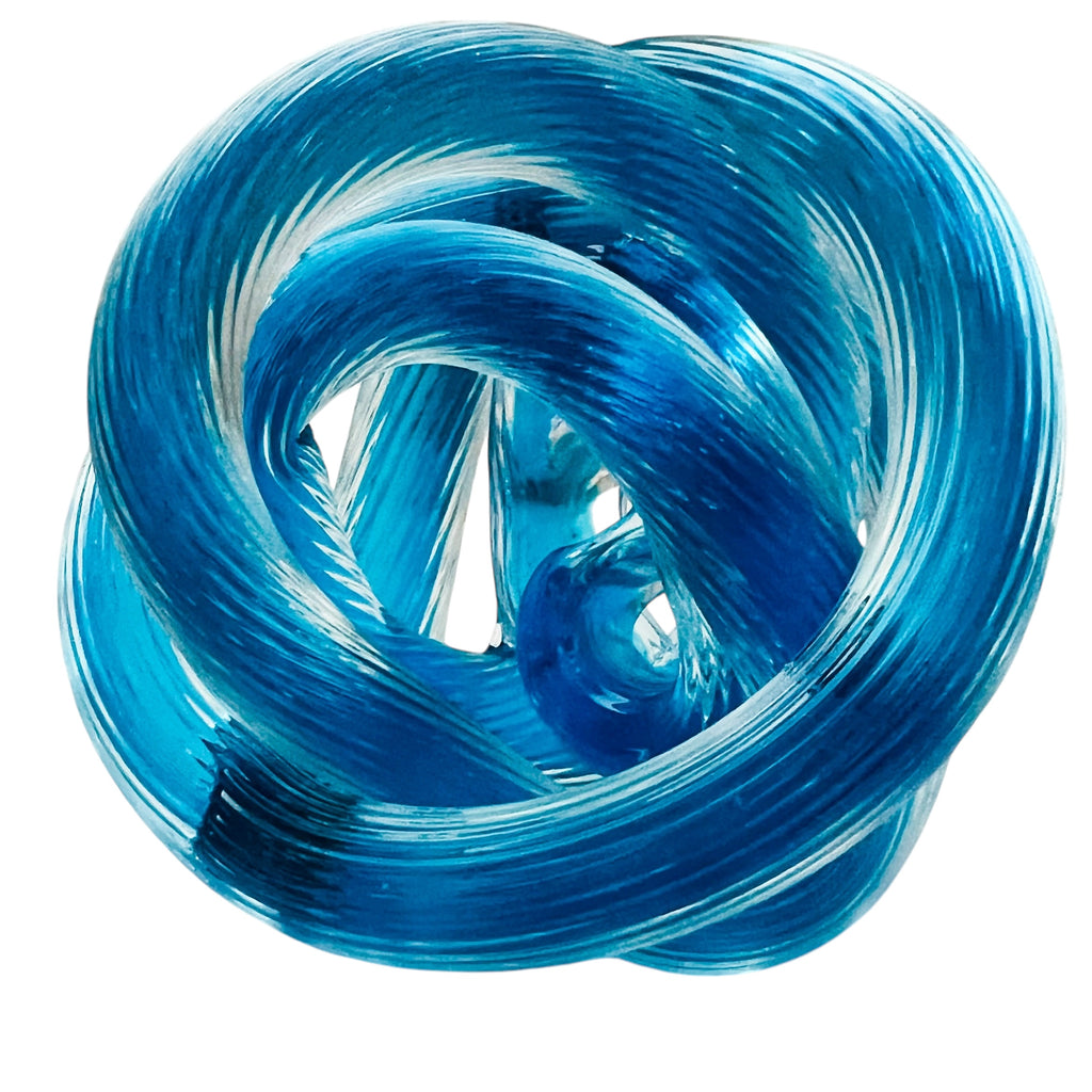 Vintage Blue Rope Knot Ribbed Twist Braid Rope Art Glass Sculpture Paperweight