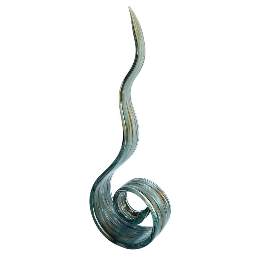 Art Glass Abstract Aqua Swirl Ribbon Sculpture