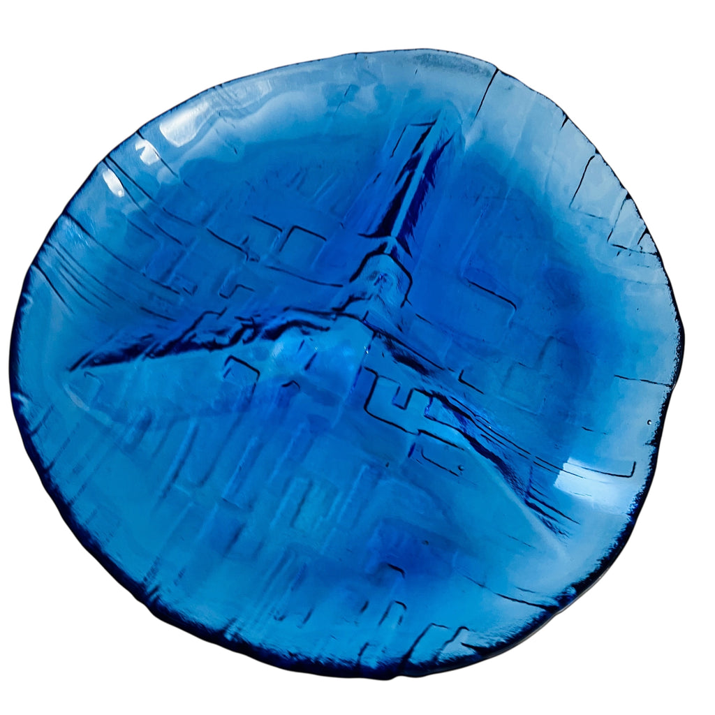Vintage MCM Cobalt Blue Art Glass Divider Serving Plate
