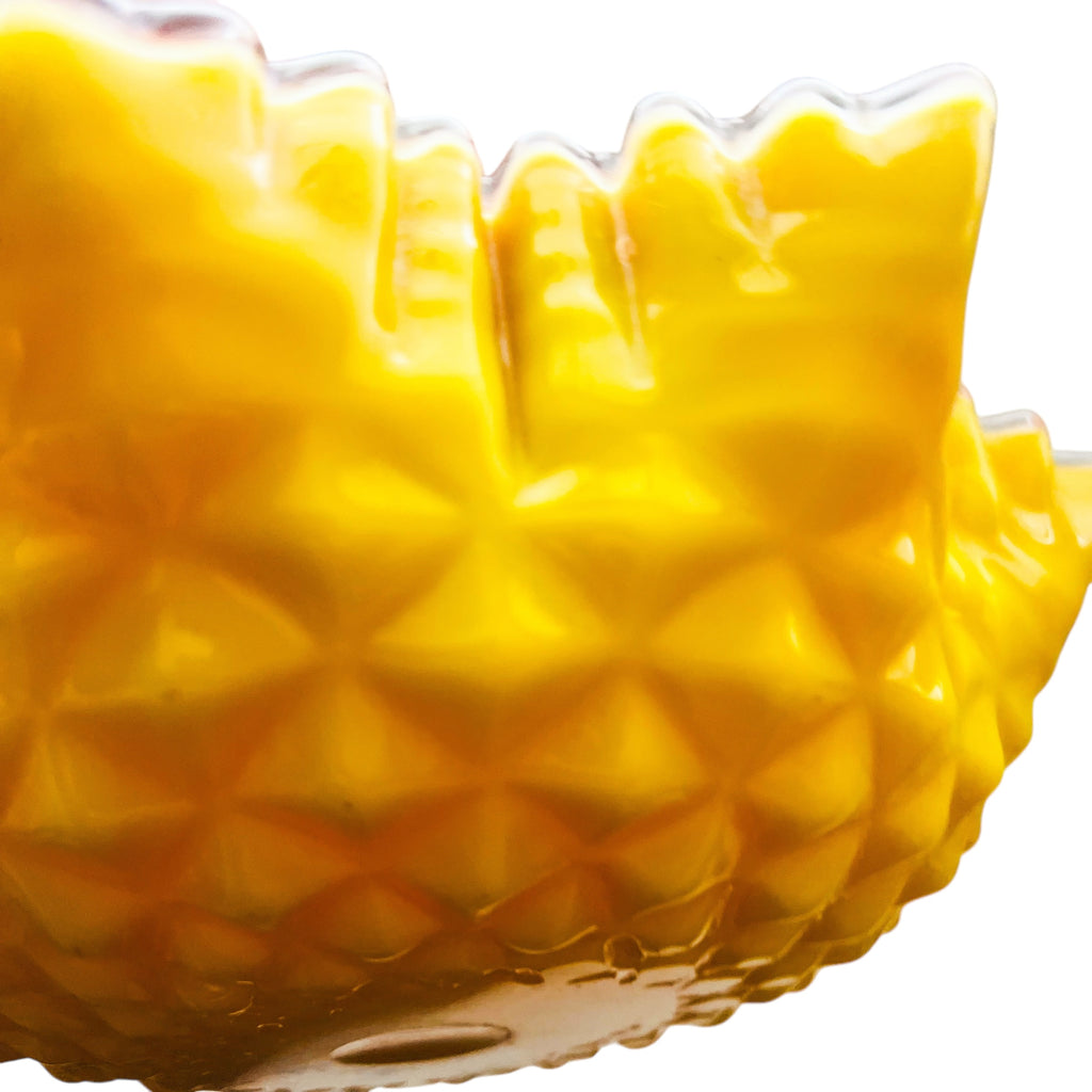 Vintage Yellow Cased With Thorn Handle & Crimped Edge Art Glass Basket