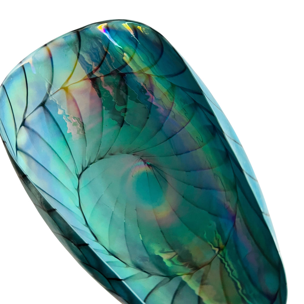 Furnace Ferro Italian Murano Sea Shell Iridescent Folded Art Glass Bowl