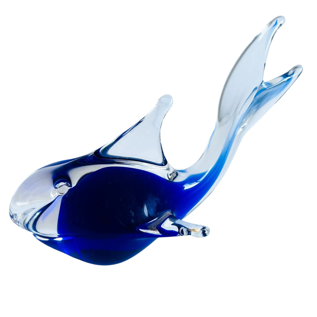 Vintage Handblown Art Glass Cobalt Blue Fish