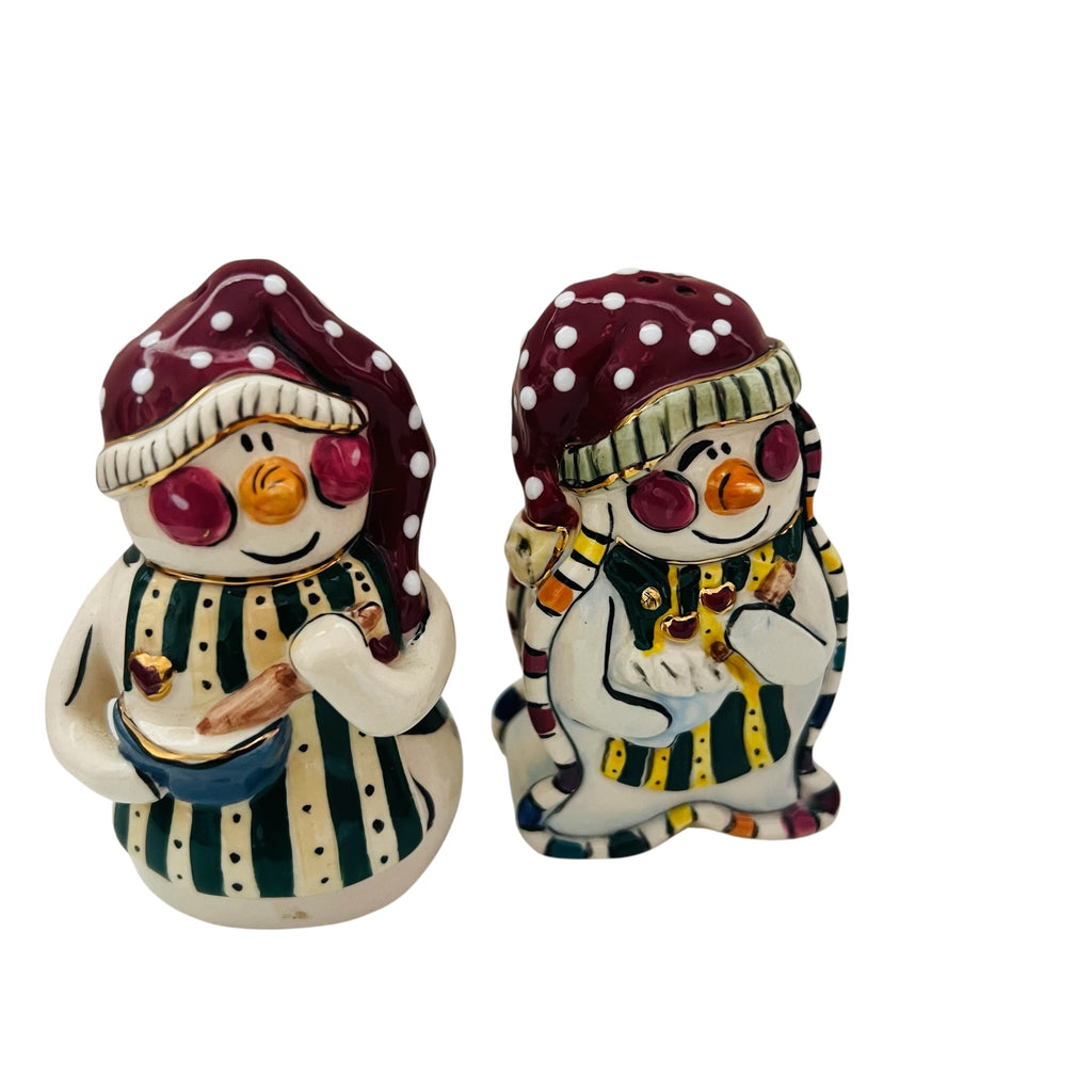 Vintage Blue Sky Heather Goldminc Gingerbread Snowman Salt Pepper Shakers