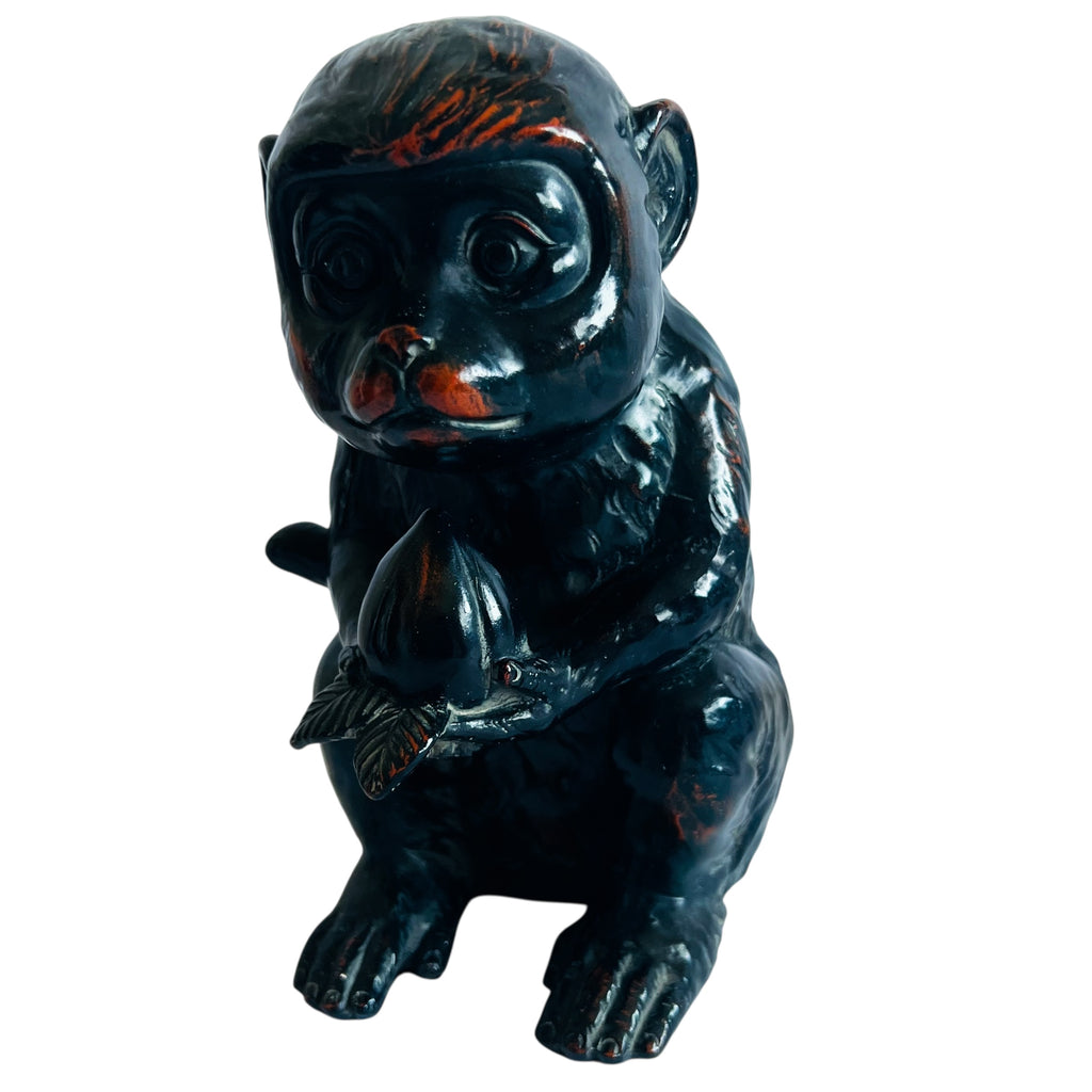 FITZ & FLOYD Ceramique Vernissage Ceramic Monkey Figurine - Black and Orange