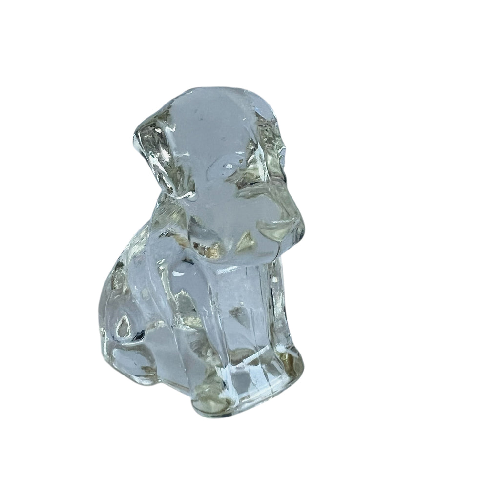 Vintage Carnival Art Pressed Glass Dog Puppy Hound Hollow Figurine