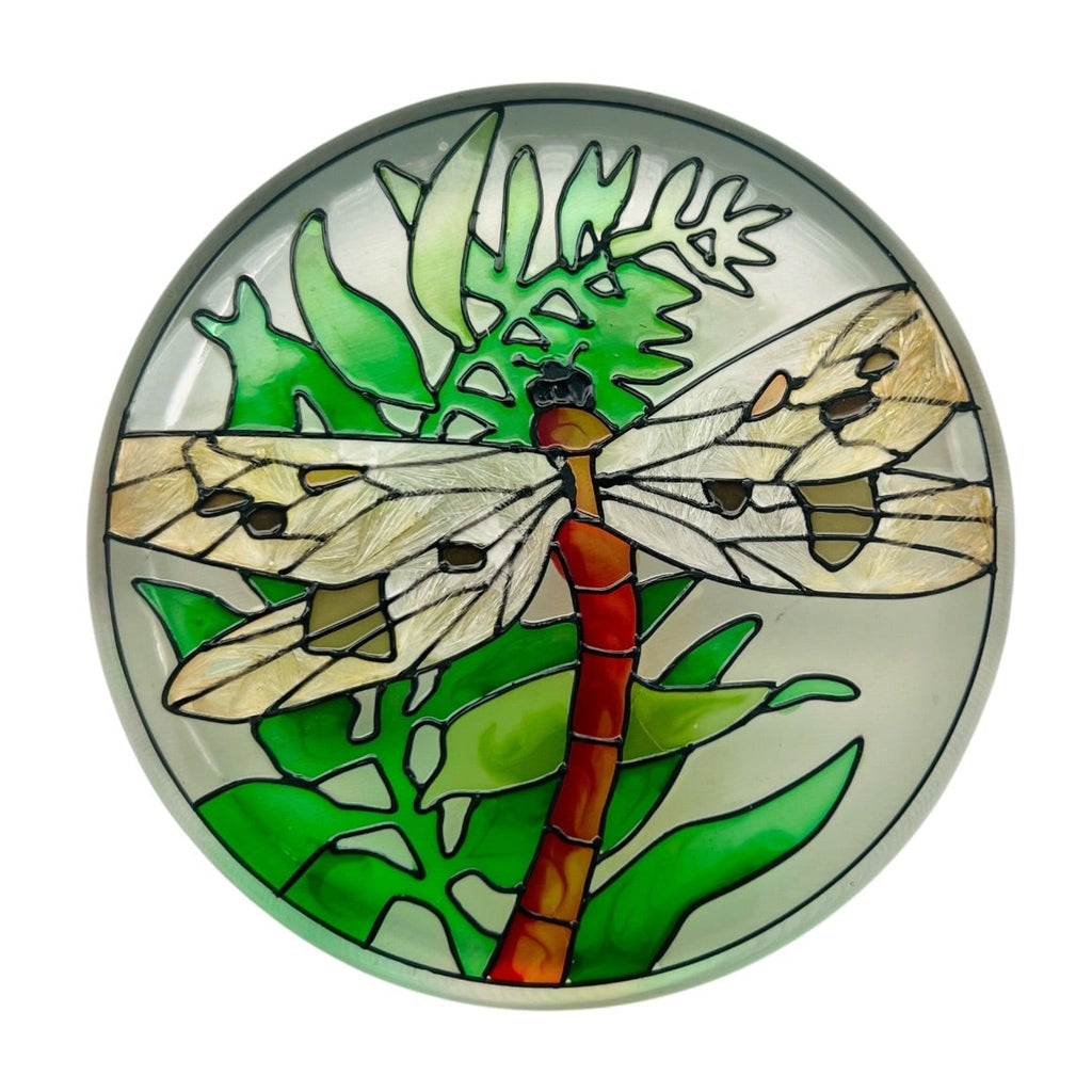 Stained Glass Dragonfly Round Paperweight