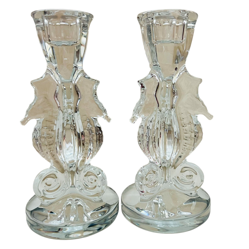 Vintage Waterford Crystal Seahorse Candlestick Holders