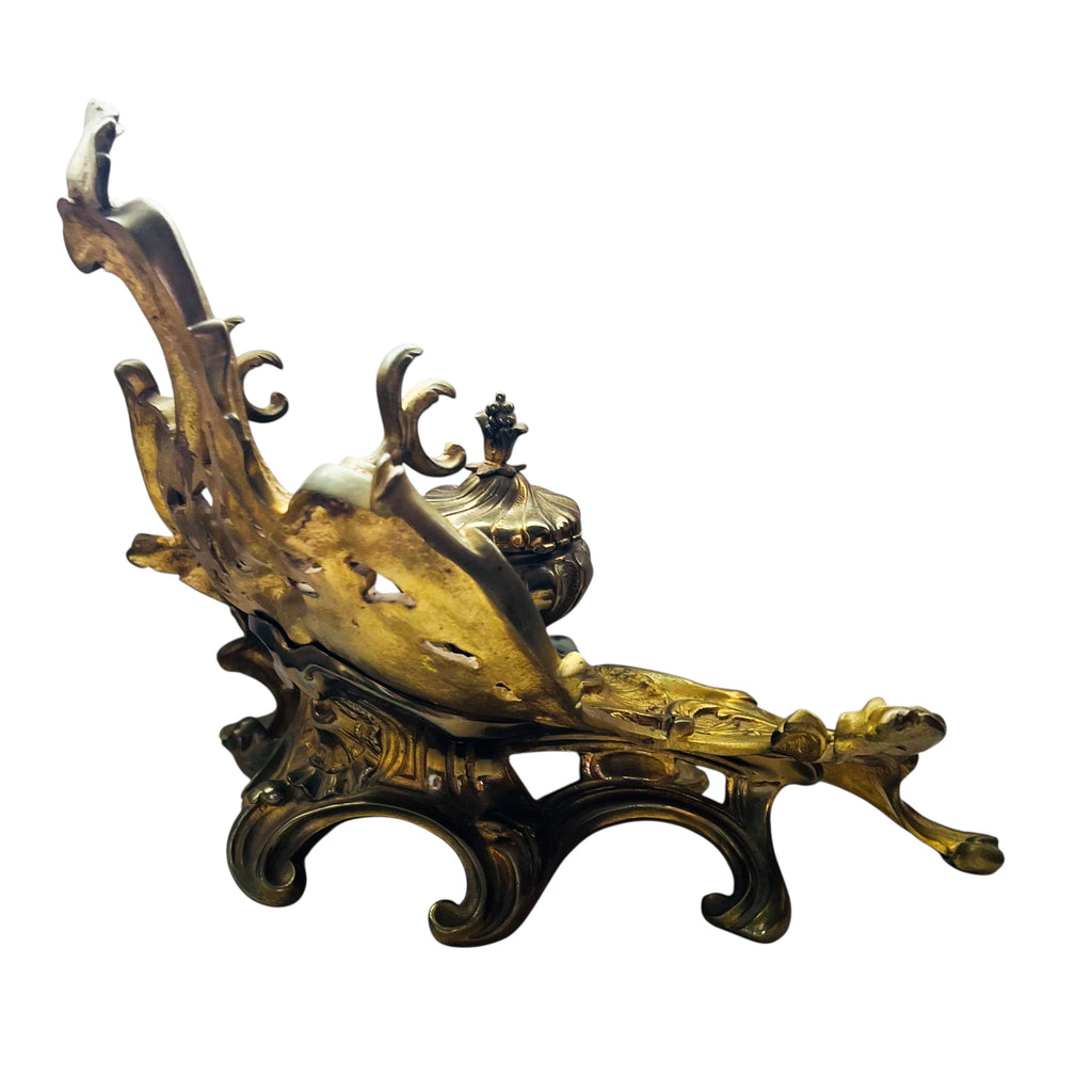 Antique Brass Desk Ink Well Ornate Footed Hinged Lid