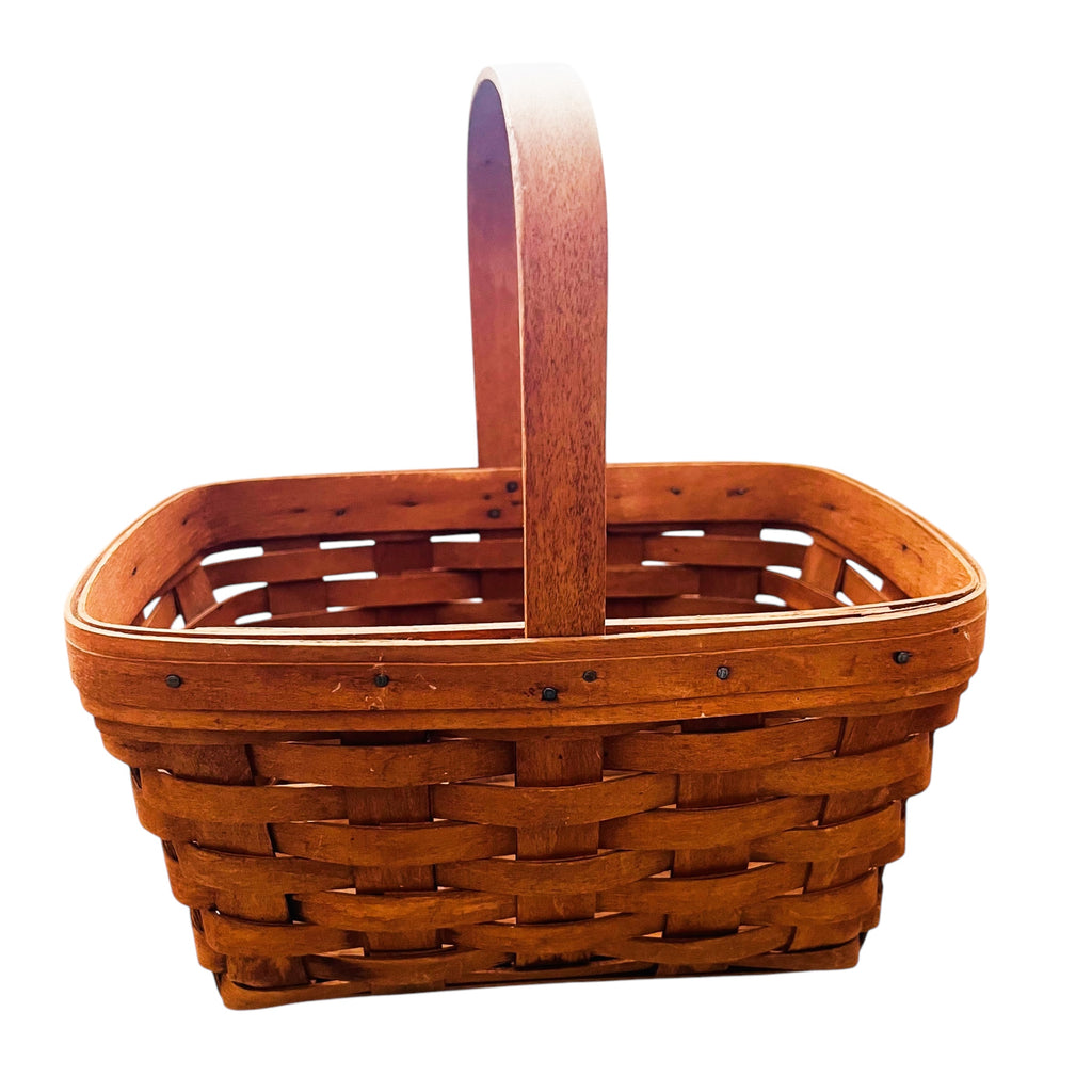 Vintage 1989 Longaberger Handcrafted Fixed Handle Wooden Basket