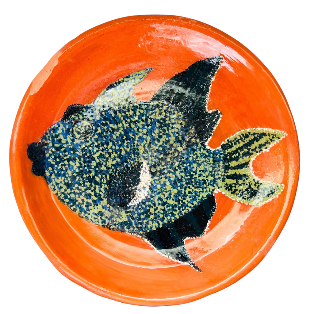 Vintage Handmade Signed Pottery Fish Plate