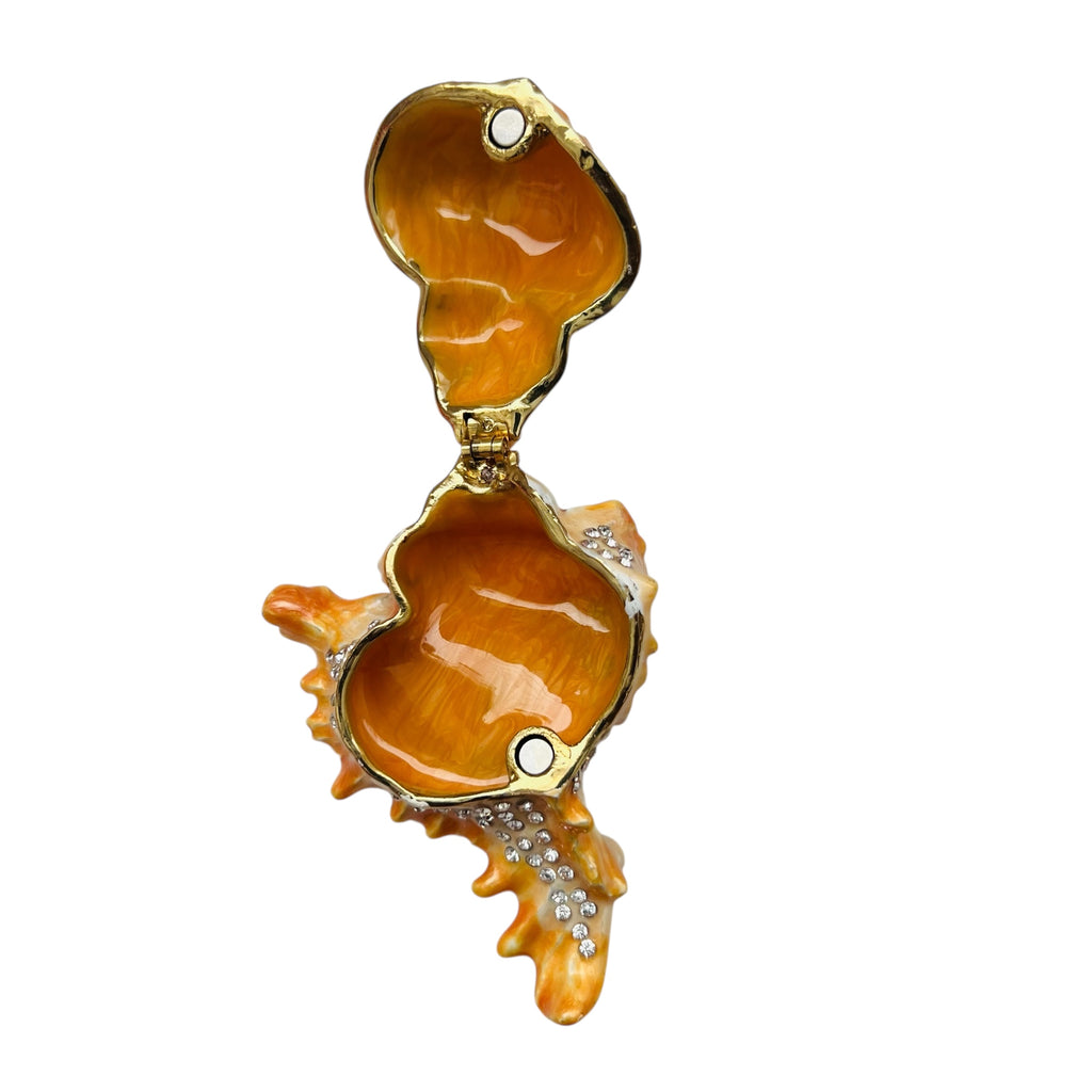 Conch ShellDecorative Shell with Rhinestones Hinged Trinket Box