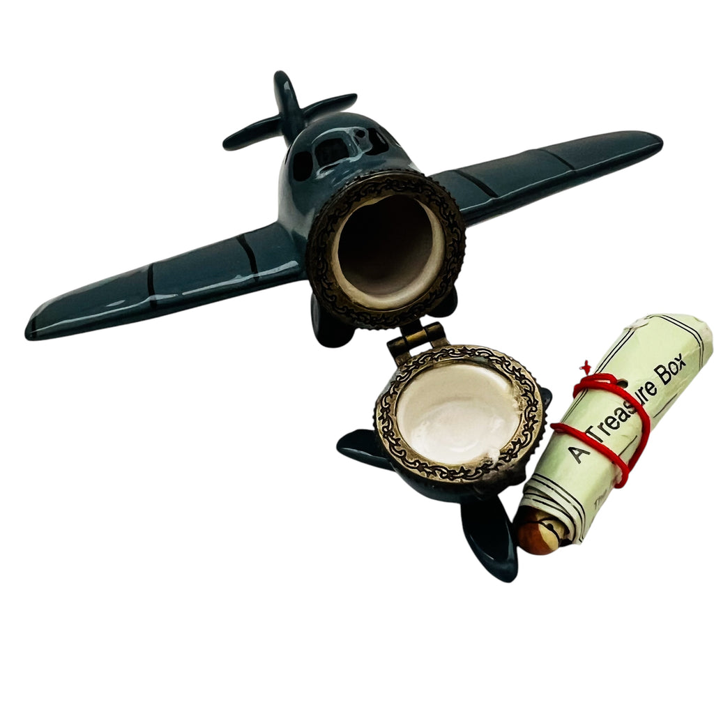 Airplane with Pilot Ceramic Hinged Trinket Box