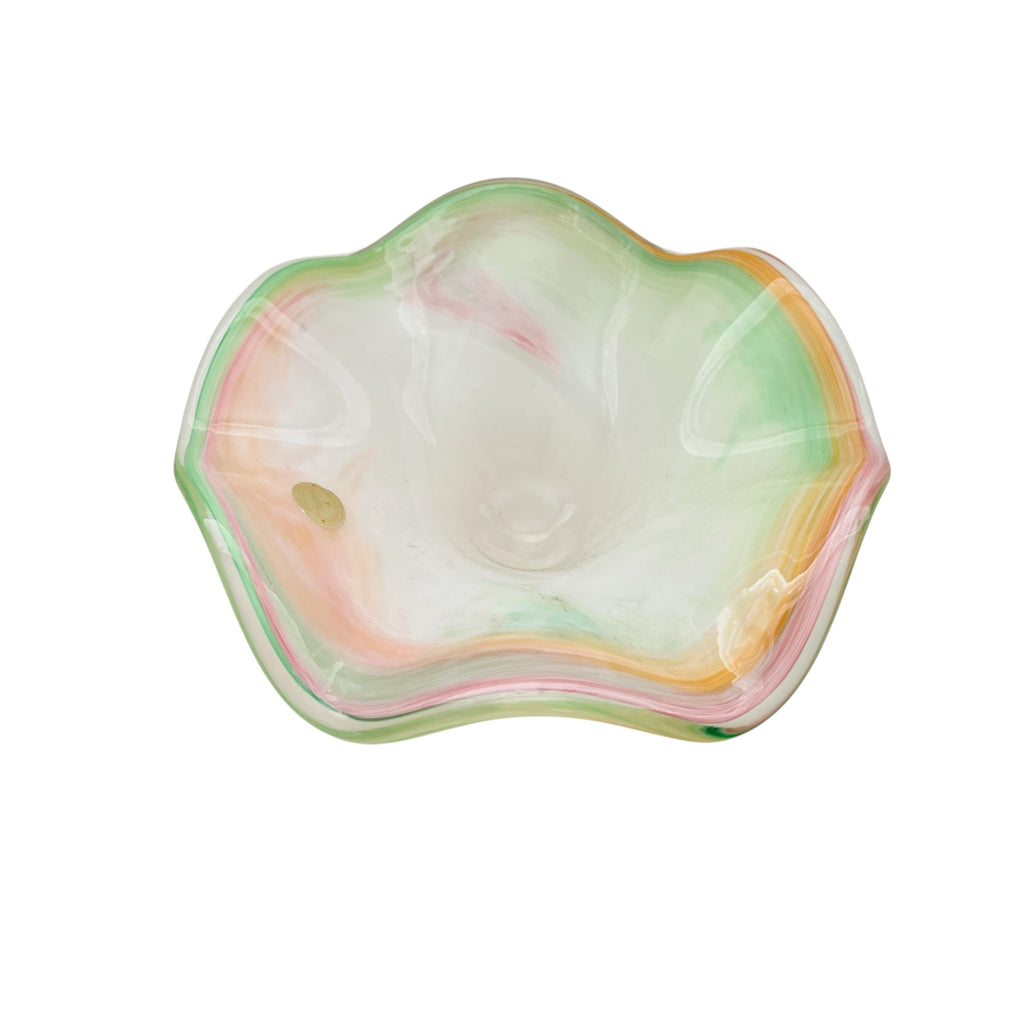 Vintage Murano Art Glass Ruffle Edge Multi Coloured Italian Bowl