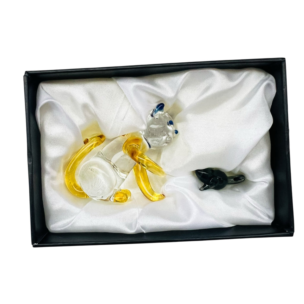Pier One Glass Cat & Mouse Cindi & Gus Miniature Blown Glass Figurines