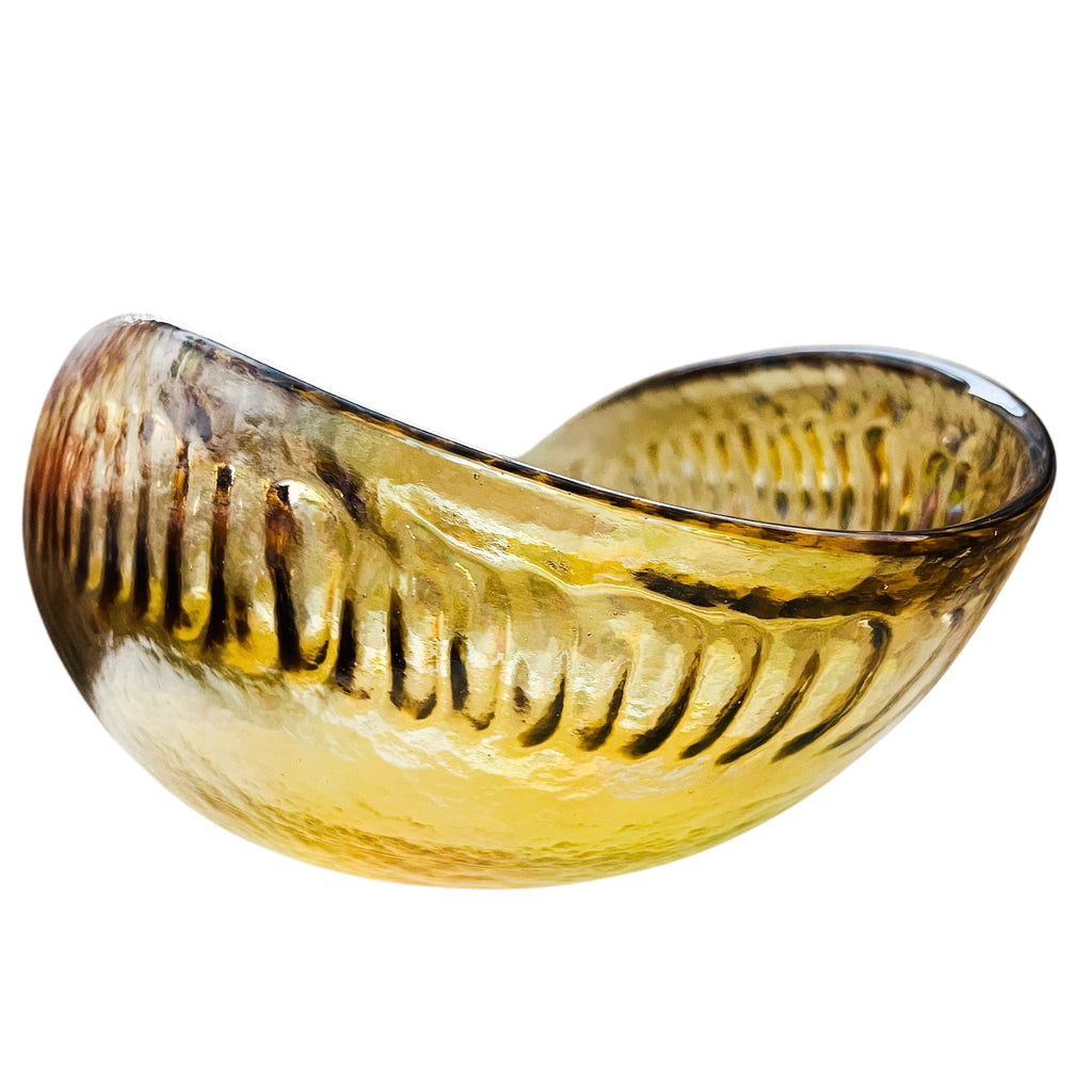 Vintage Yalos Casa Murano Iridescent Gold Art Glass Centerpiece Folded Bowl