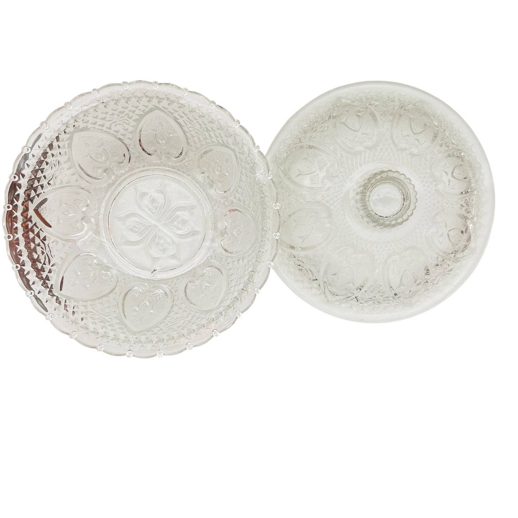 Vintage Clear Glass Heart Design Candy Dish with Lid