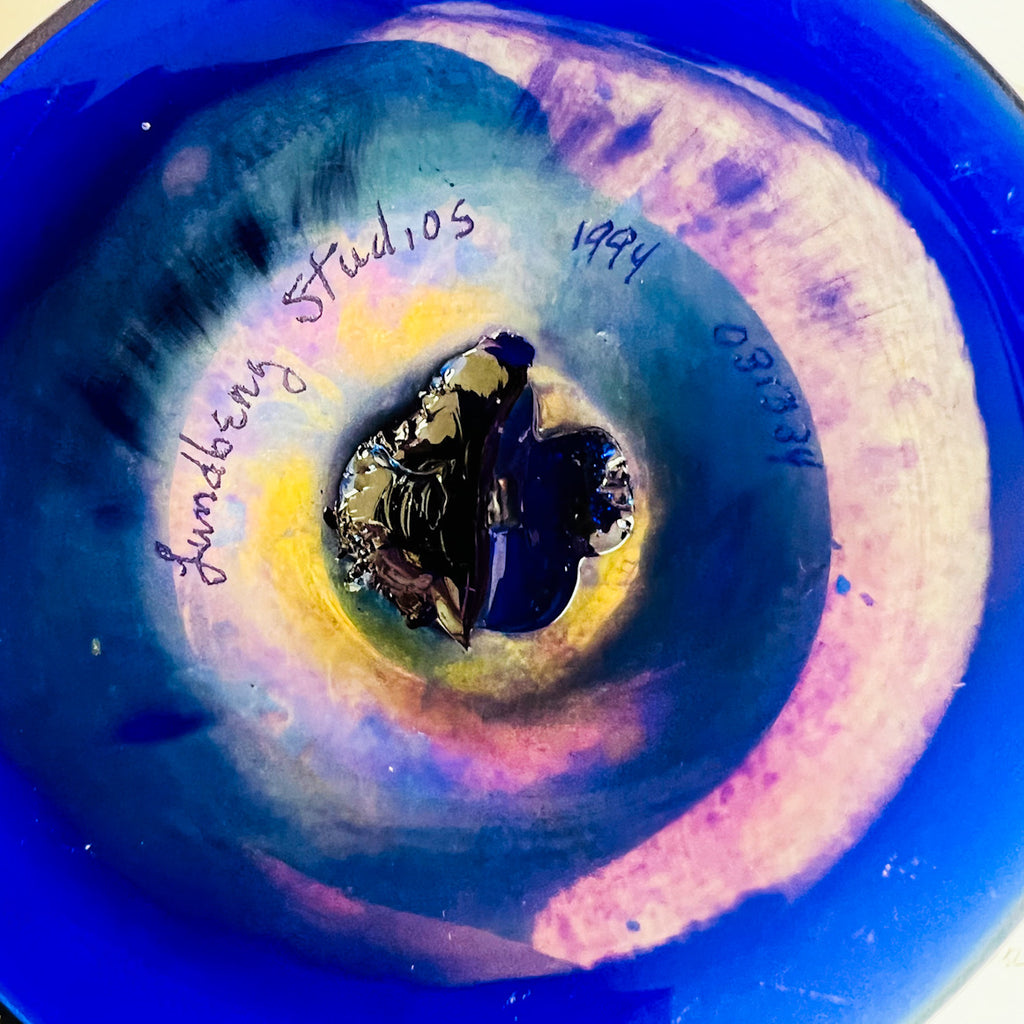 Vintage Lundberg Studios Art Glass Footed Stem Vase