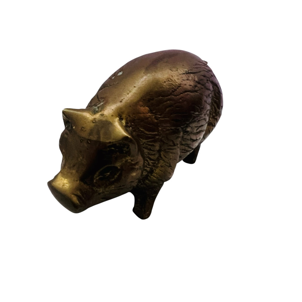 Vintage Solid Brass Pig Hog Patina Figure