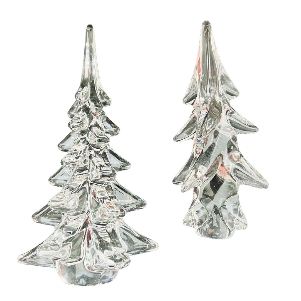 Set of Two Vintage Crystal Christmas Trees Modern Art Glass