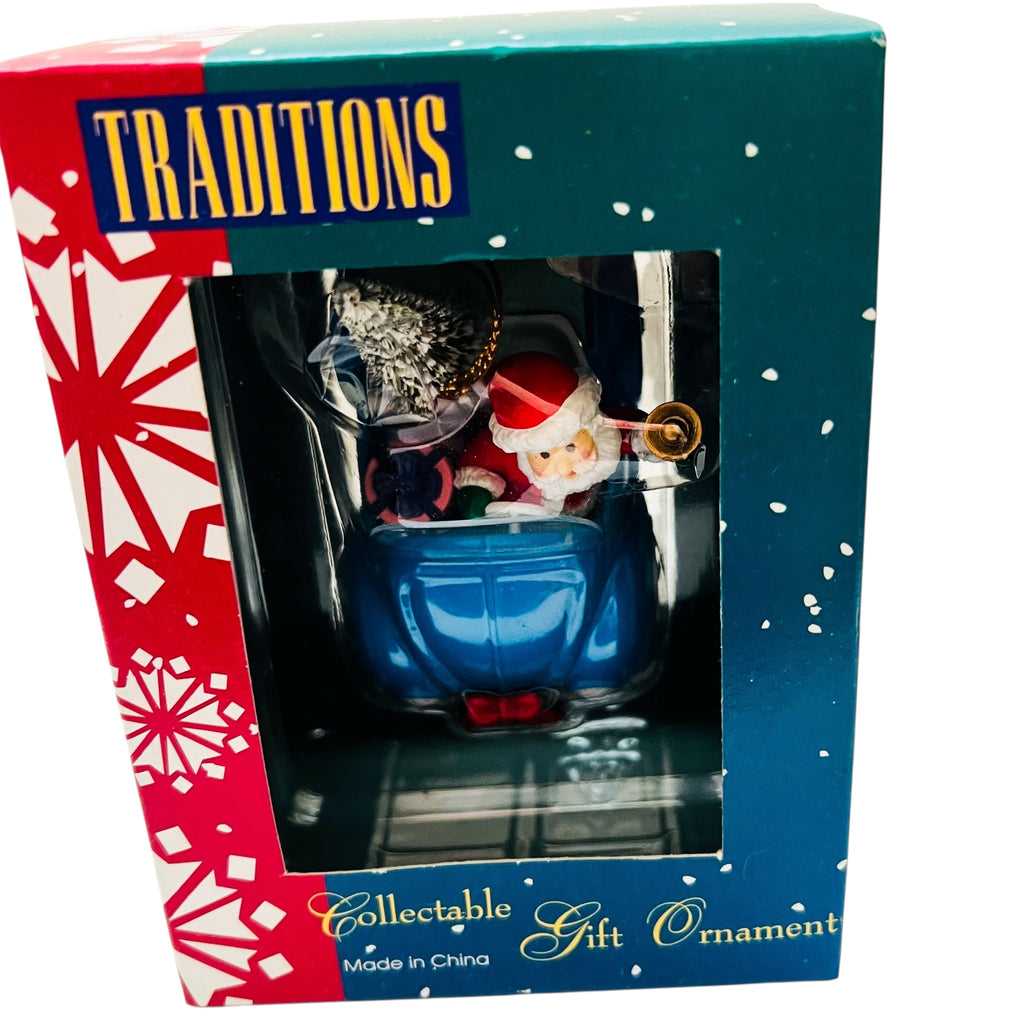 Vintage Traditions Santa Driving Car VW Bug Christmas Gifts Tree Car Ornament